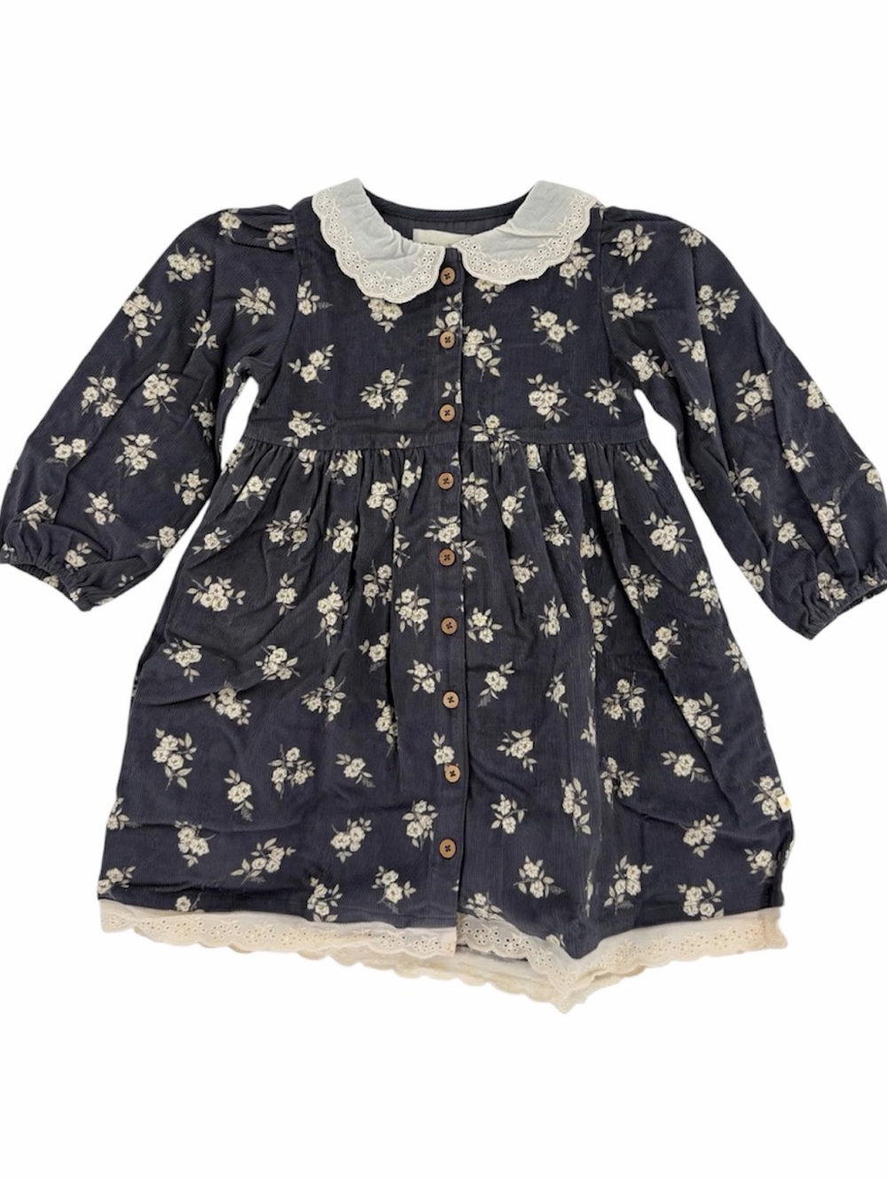 Makemake Organics Floral Corduroy Dress Blue 4T NWT